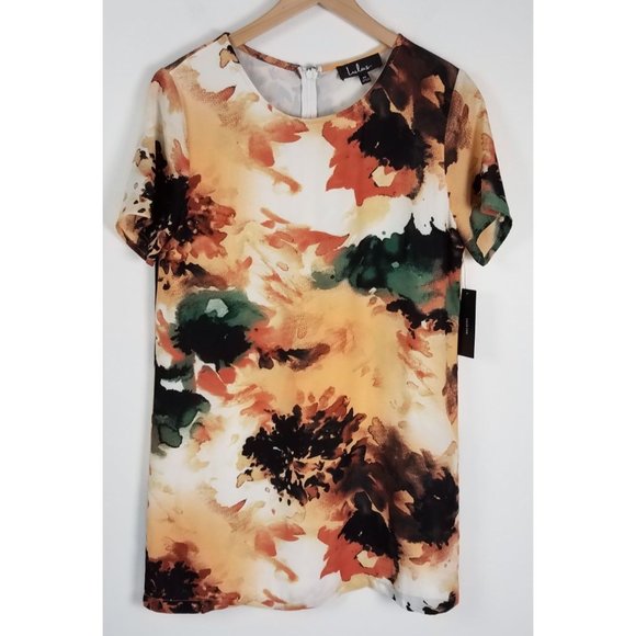 Lulus Women's Sz. M Abstract Floral Light Crepe Short Sleeve Sheath Dress NWT - Picture 1 of 6